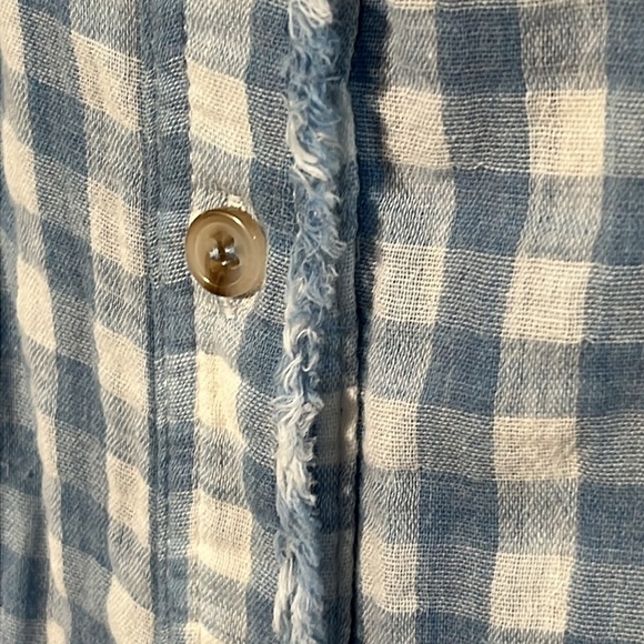 HEM & THREAD Boho Cottage Gauze 2 Pocket Buffalo/Plaid Blue/WHT Fringe Top S/M - Picture 4 of 16
